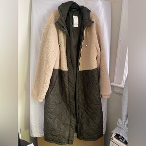 Women's Olive and Cream Quilted Coat